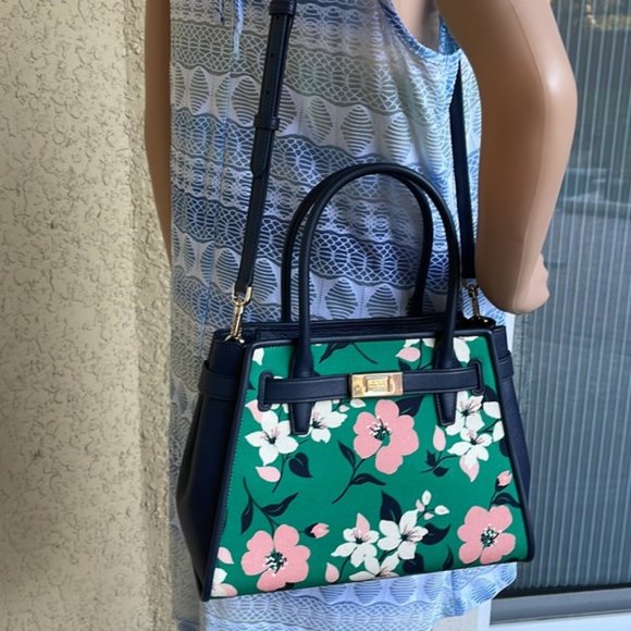 Kate Spade Lucia Lily Blooms Medium Satchel Green Multi - Picture 14 of 16